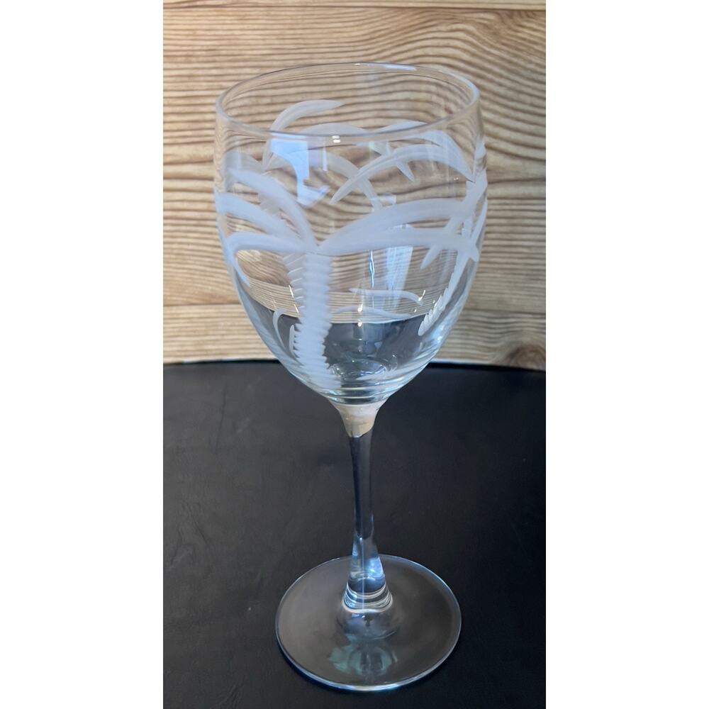 3 Rolf Retired Rolf Glass Palm Tree Etched Wine Glasses 8” - Picture 3 of 6